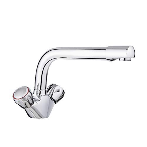 JASSFERRY Traditional Monobloc Kitchen Sink Mixer Tap Basin Faucet with Swivel Spout Double Quarter Turn Handles Chrome
